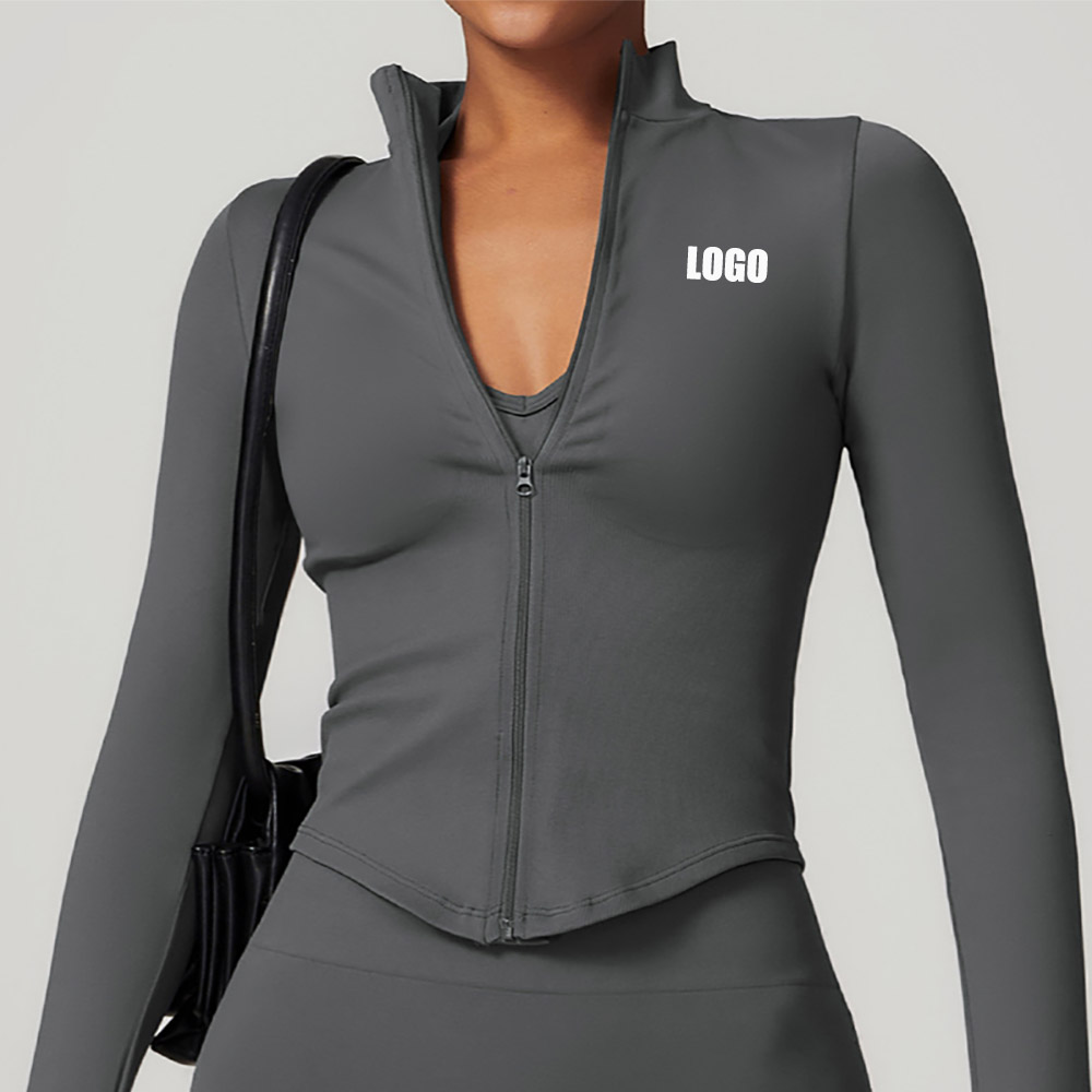 Yoga Fitness Logo - Custom LOGO women's stand-up neck zipper